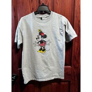 VTG Disney Minnie Mouse Graphic Tee Sparkle Accents T-Shirt Gray Women's Medium
